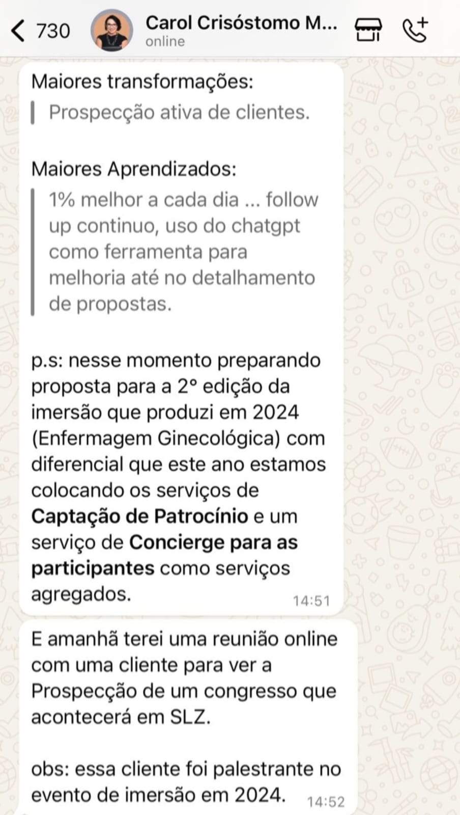 Depoimento Carol Crisóstomo